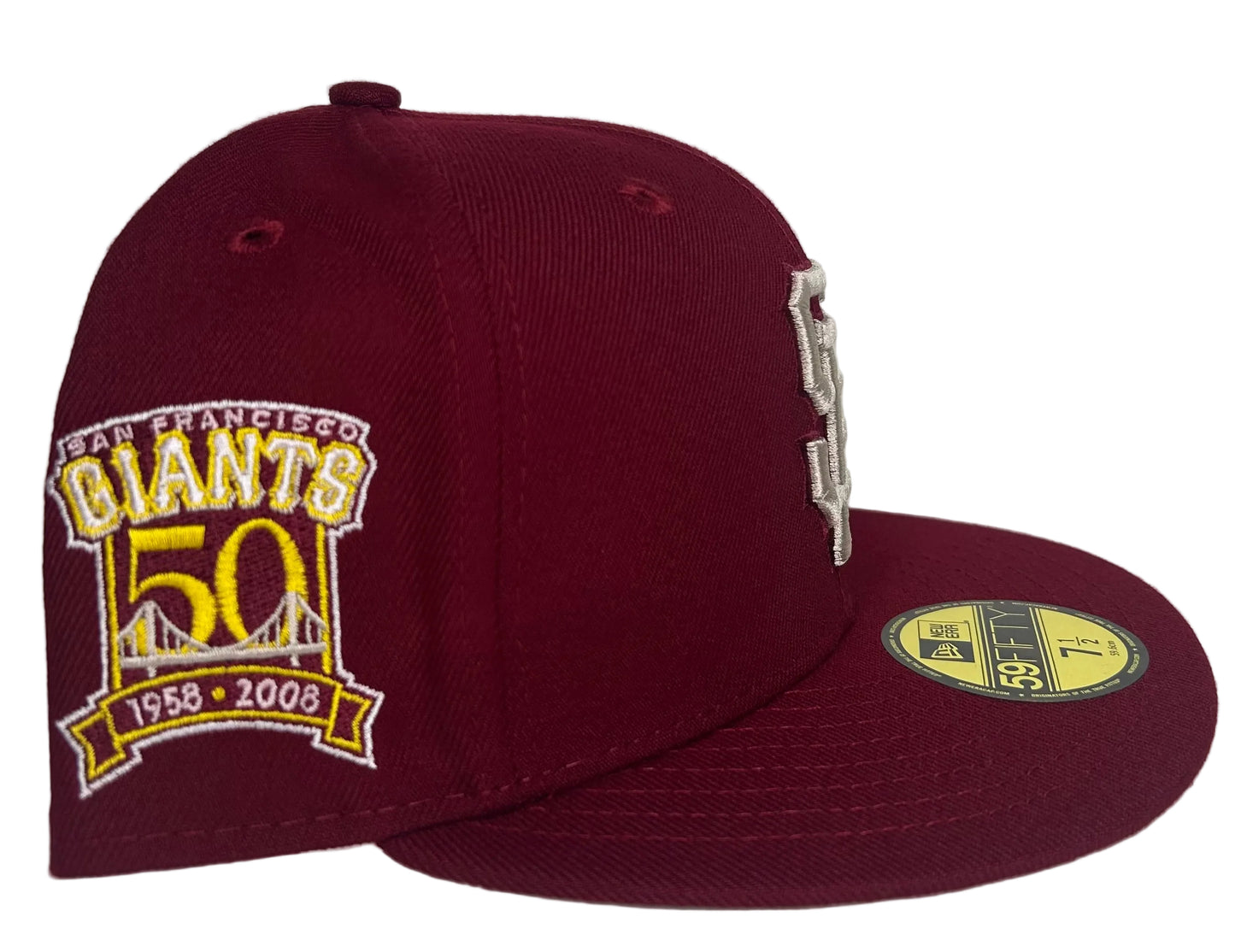 San Francisco Giants New Era 59Fifty fitted hat features a metallic silver front logo and a "50th Anniversary" side patch.