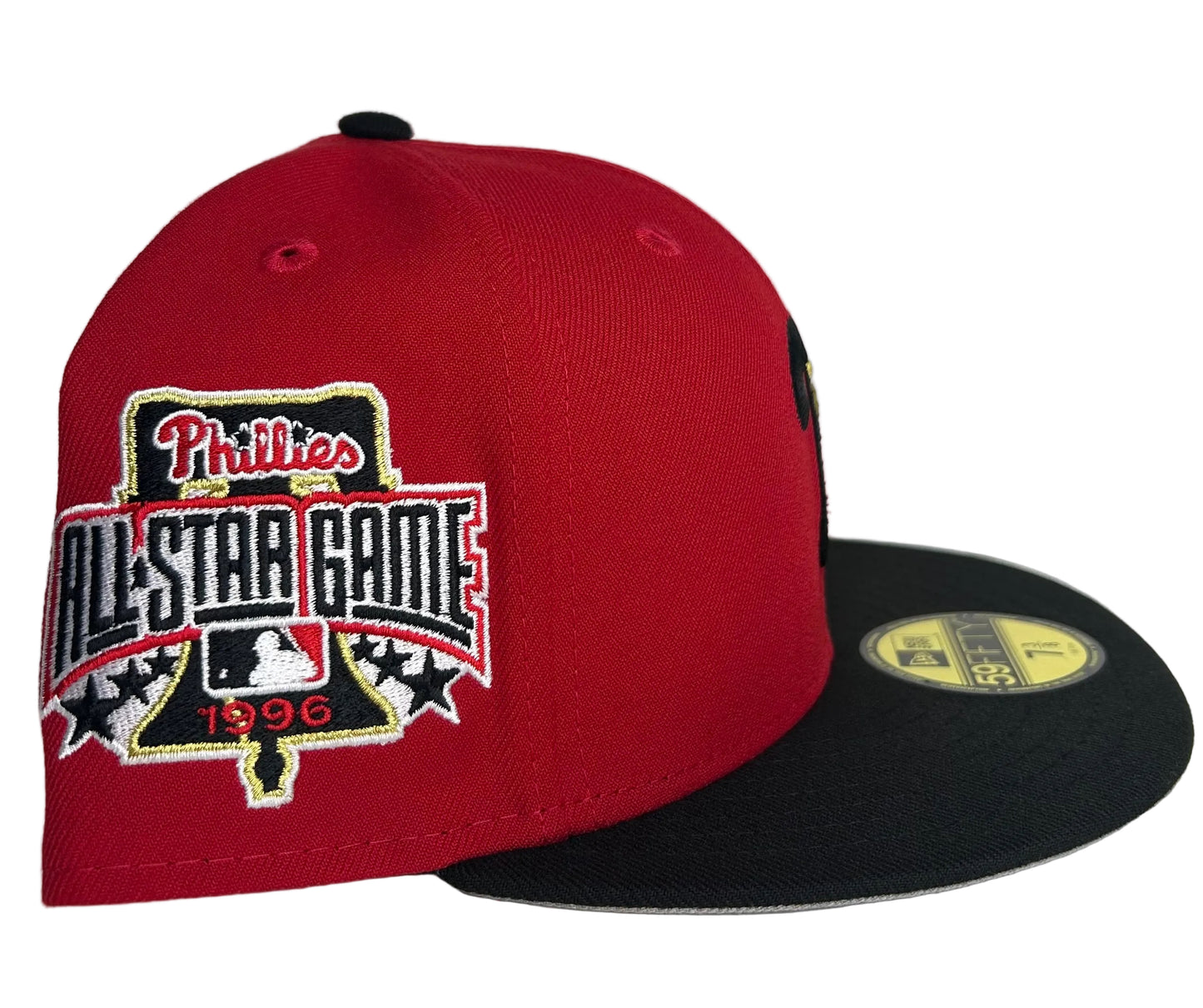 Philadelphia Phillies Sparkly 59FIFTY 96 All Star Game Scarlet/Black Fitted.