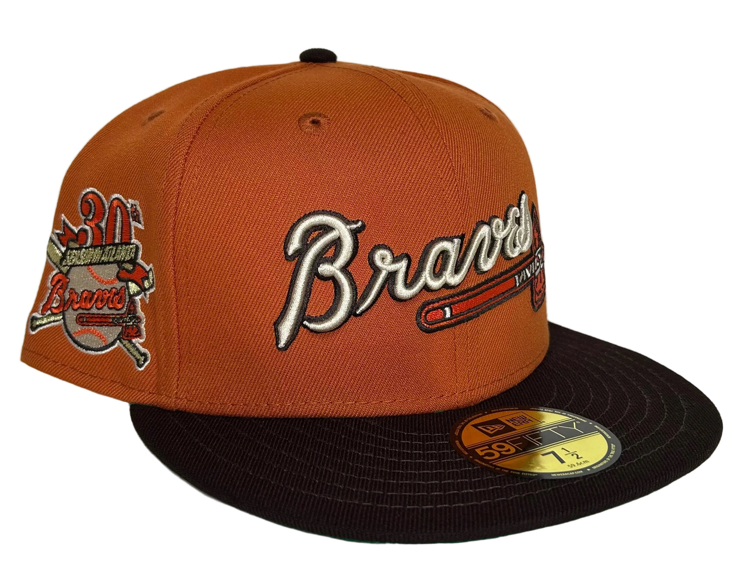 New Era 59Fifty Atlanta Braves Fitted Hat, specifically featuring a 30th Season in Atlantacommemorative patch on the side.