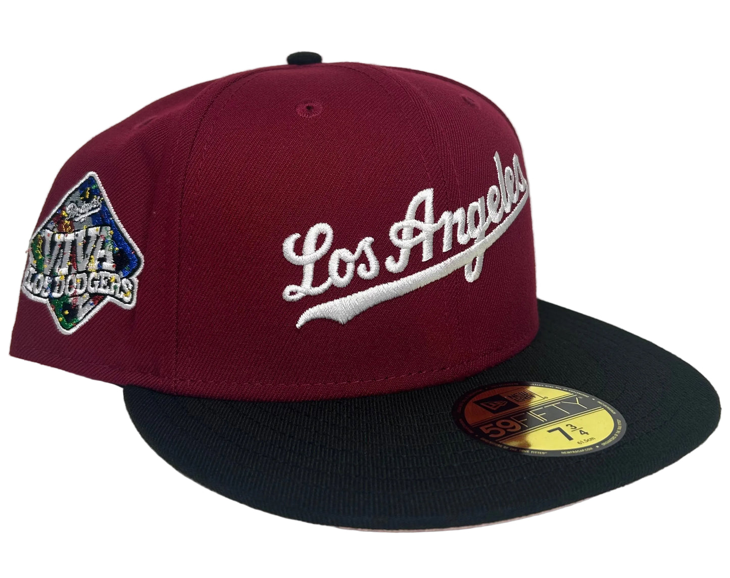 New Era 59FIFTY Los Angeles Dodgers "Viva Los Dodgers" fitted hat, which features a red crown, a black visor, and a special side patch commemorating the team.