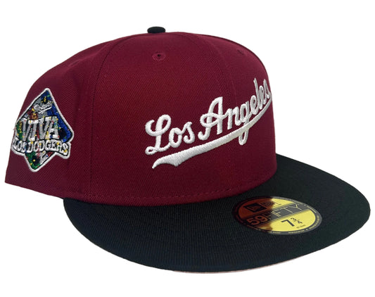 New Era 59FIFTY Los Angeles Dodgers "Viva Los Dodgers" fitted hat, which features a red crown, a black visor, and a special side patch commemorating the team.