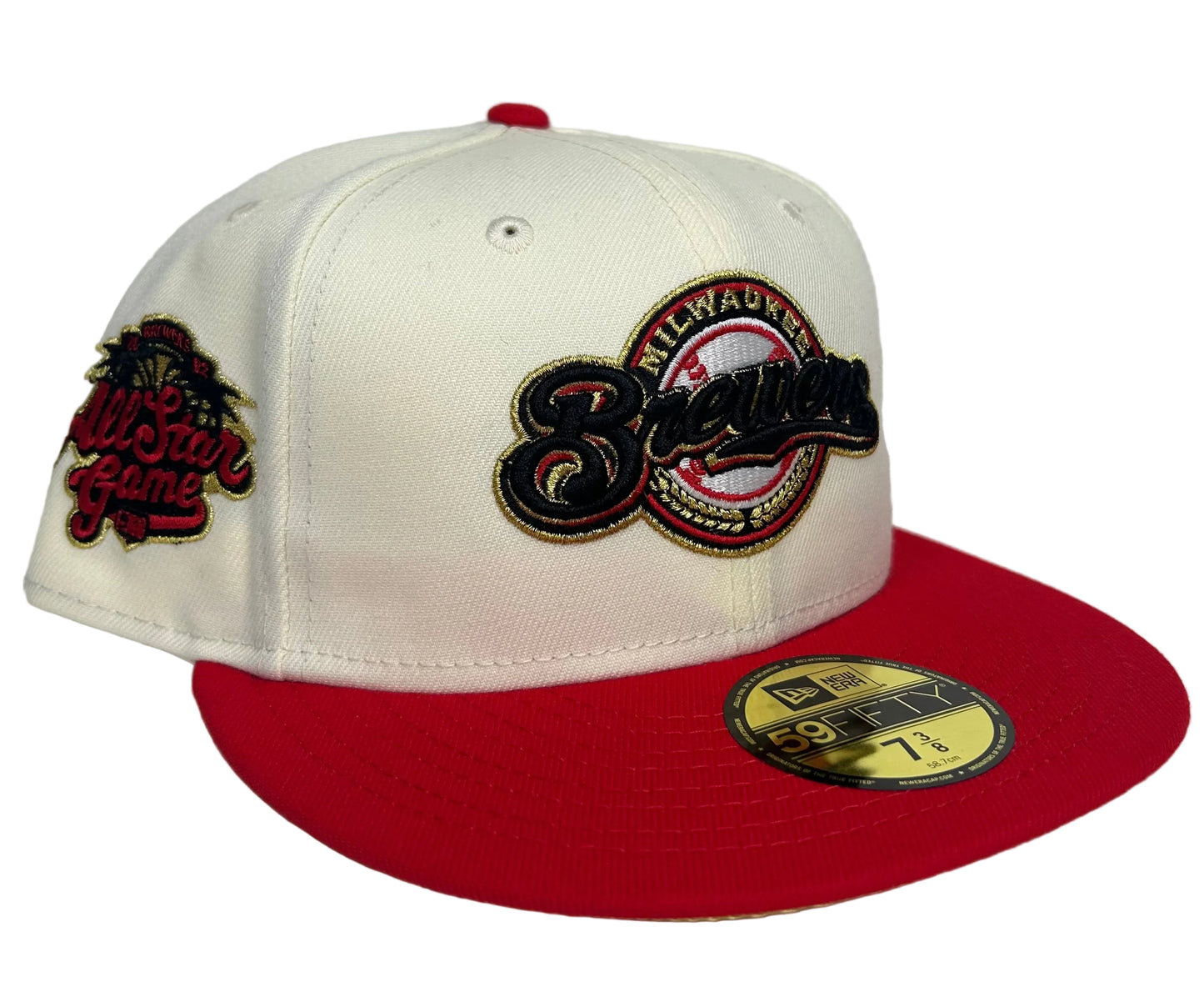 New Era Milwaukee Brewers All-Star Game 59FIFTY fitted hat with a red brim.
