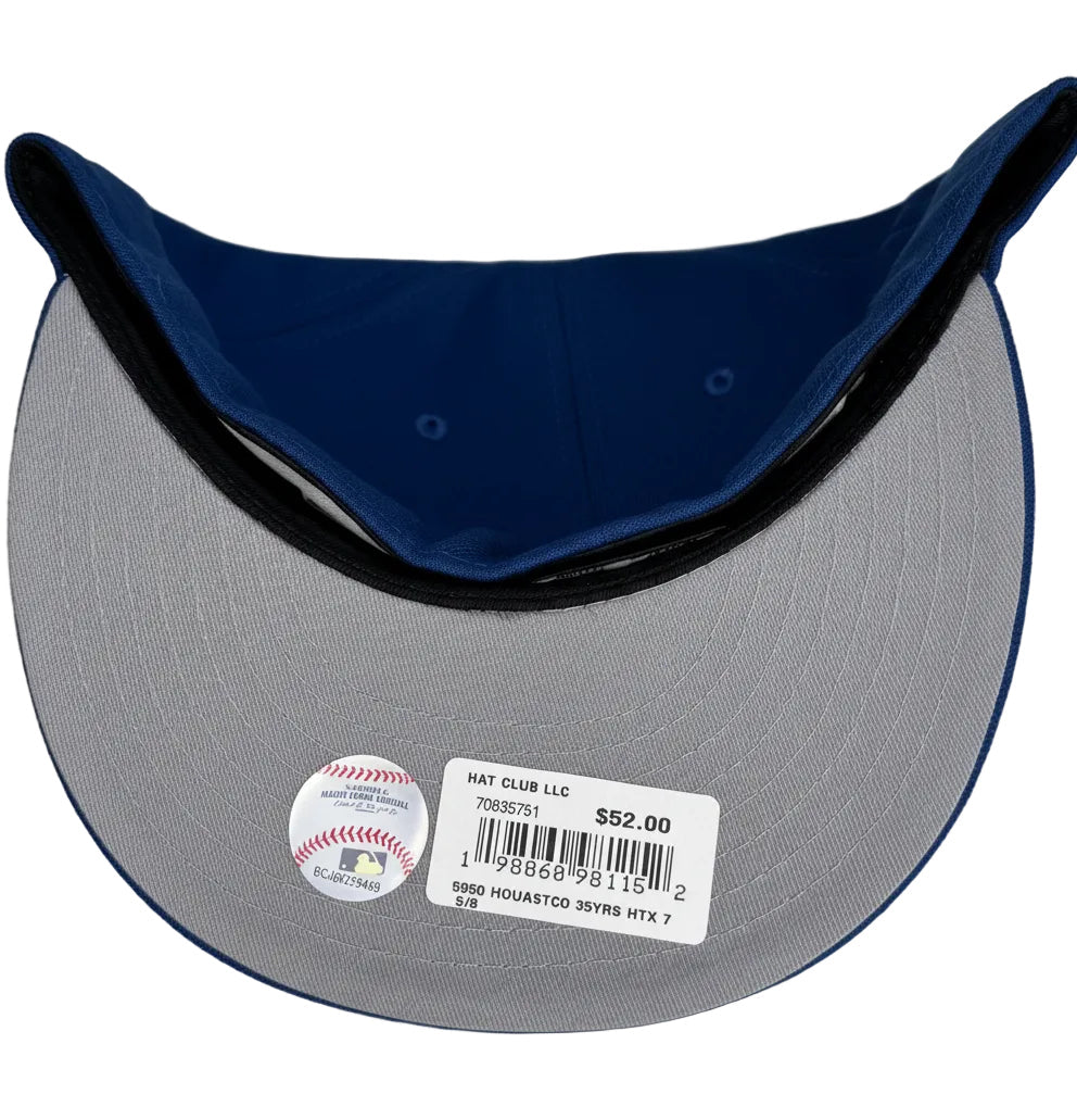 New Era 59FIFTY Houston Astros 35th Anniversary fitted hat in navy blue with a metallic gold star logo.