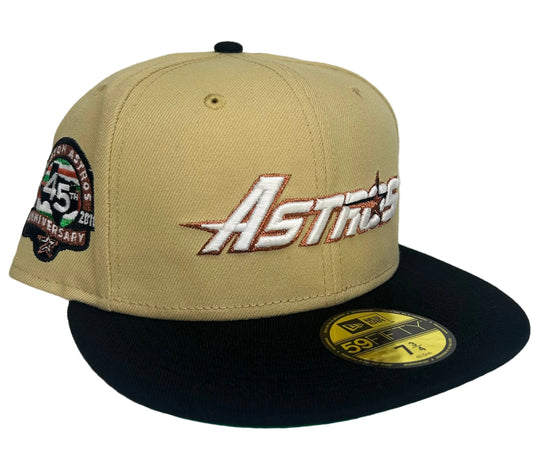 New Era Houston Astros 45th Anniversary 59FIFTY fitted hat in a khaki and black colorway.