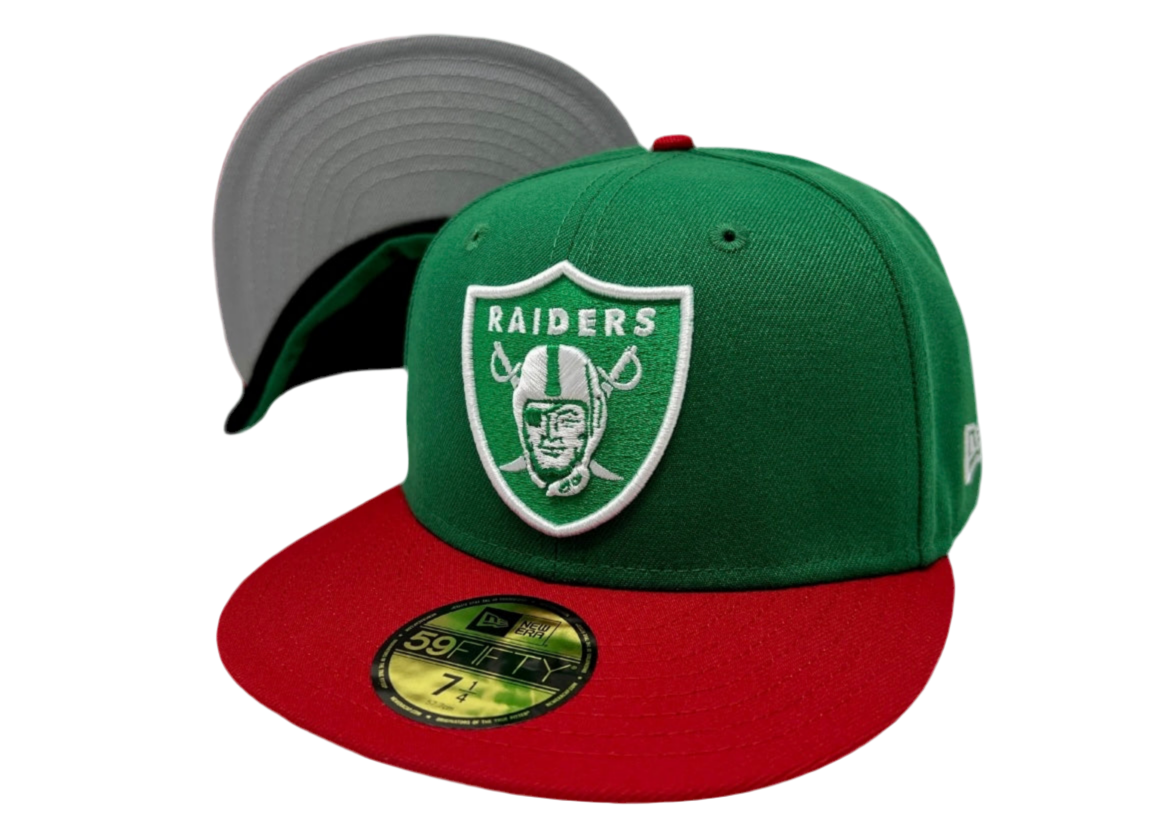 Las Vegas Raiders Fitted 59Fifty New Era 59Fifty Green Red Cap Grey UV