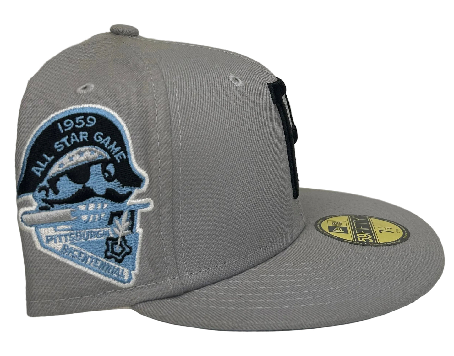 Pittsburgh Pirates New Era Gray 1959 MLB All-Star Game Cooperstown Collection Sky Blue Undervisor 59FIFTY Fitted Hat.