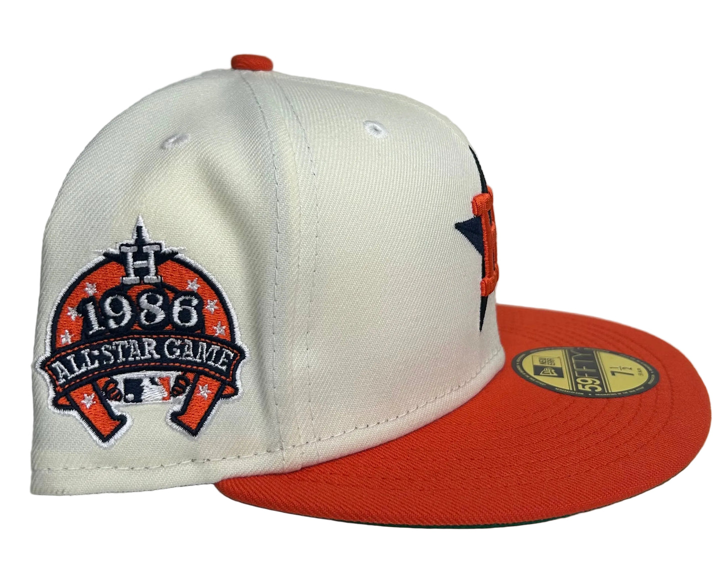 New Era Houston Astros fitted hat features an off-white crown and orange visor with a 1986 All-Star Game patch.