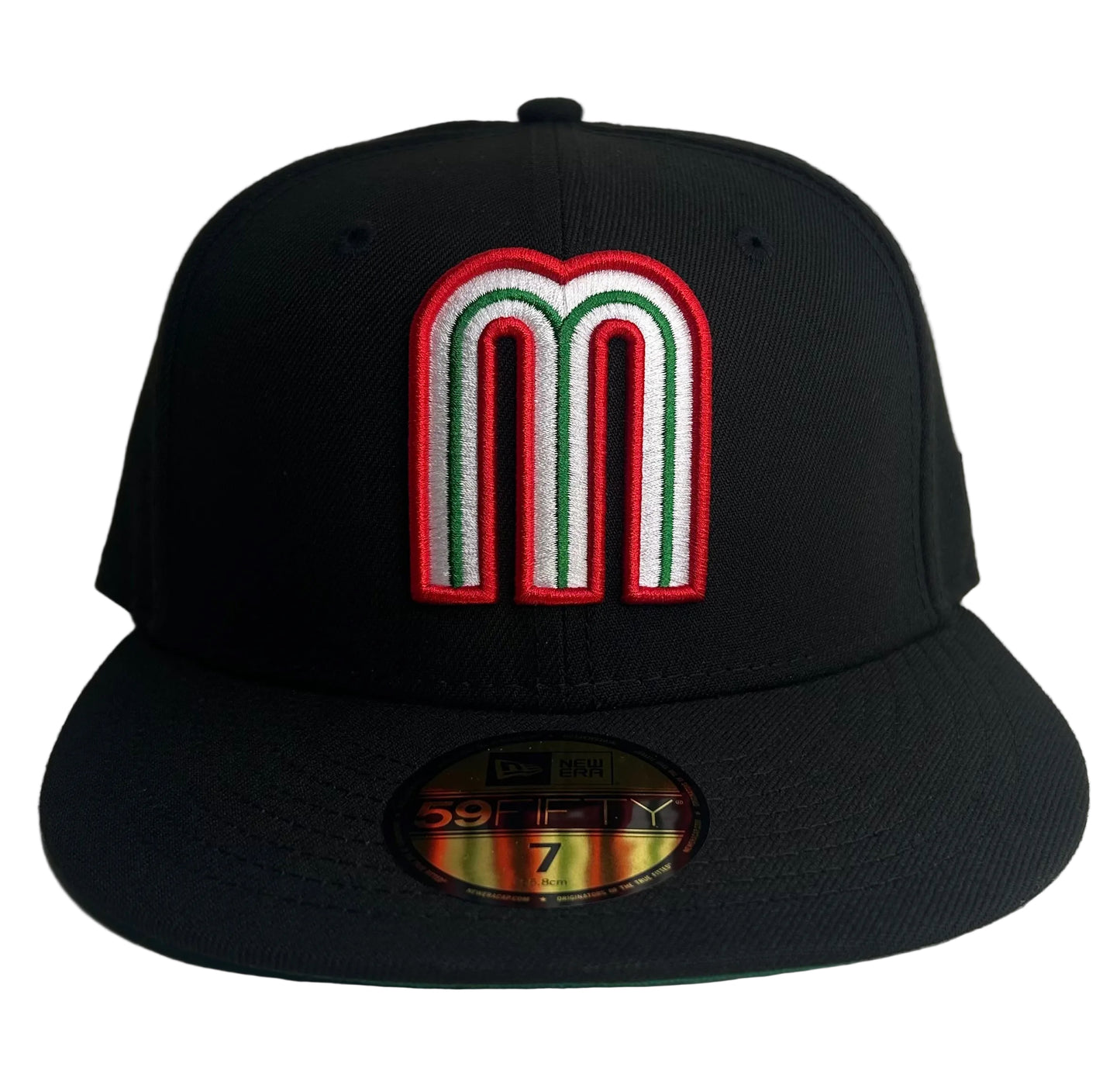 New Era 59FIFTY Mexico World Baseball Classic fitted cap features a prominent "M" logo with national flag colors.