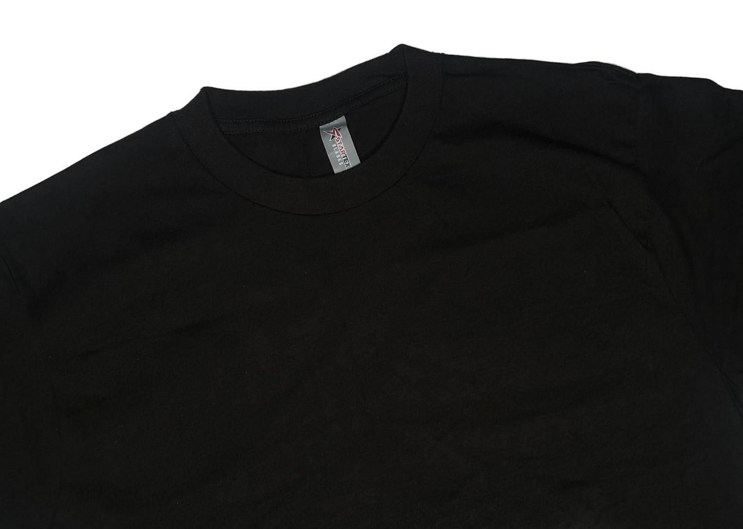 Black crewneck t-shirt by Startex features a lightweight fabric construction.