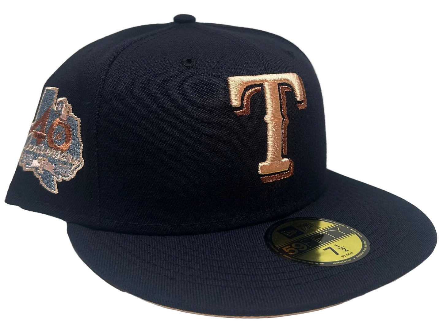 Exclusive Texas Rangers Peach Copper 40th Anniversary New Era 59FIFTY Fitted Hat.