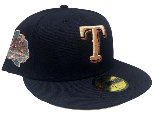 Exclusive Texas Rangers Peach Copper 40th Anniversary New Era 59FIFTY Fitted Hat.