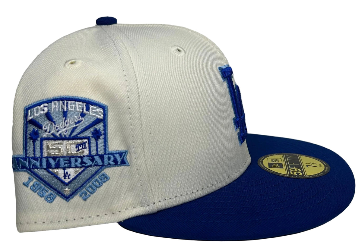 New Era 59Fifty fitted Hat HC Crossover Lakers Los Angeles Dodgers W/ a 50th Anniversary SP & an Icy UV.