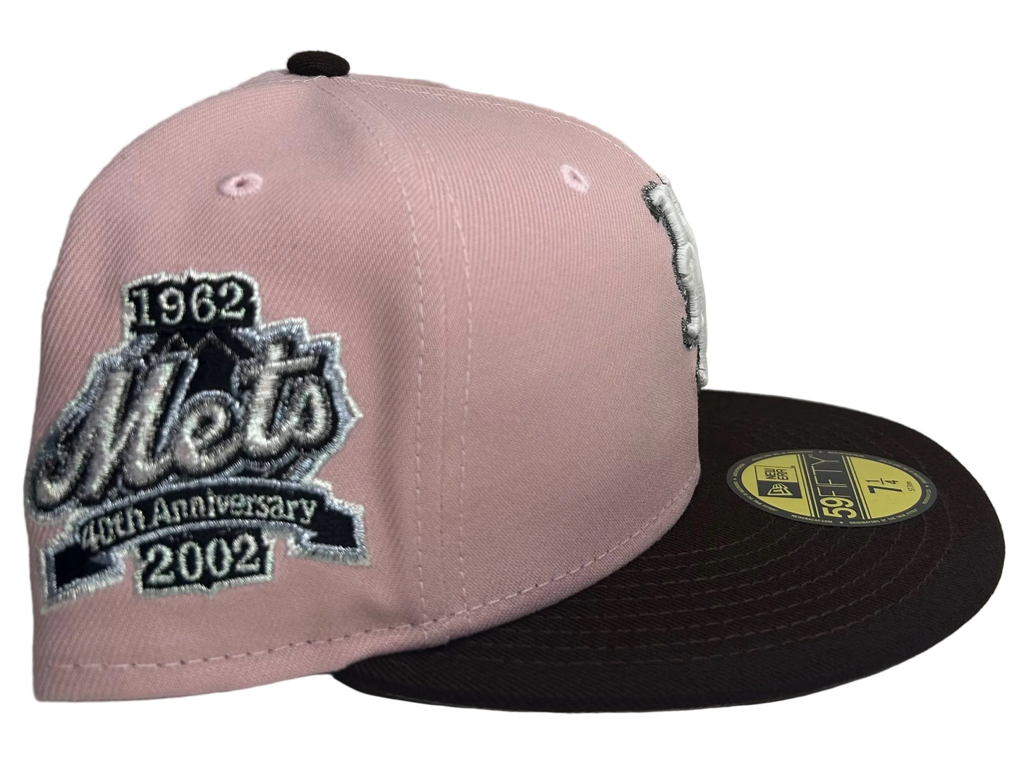Pink Rogue New York Mets Brown Visor Gray Bottom 40th Anniversary Side Patch New Era 59Fifty Fitted.