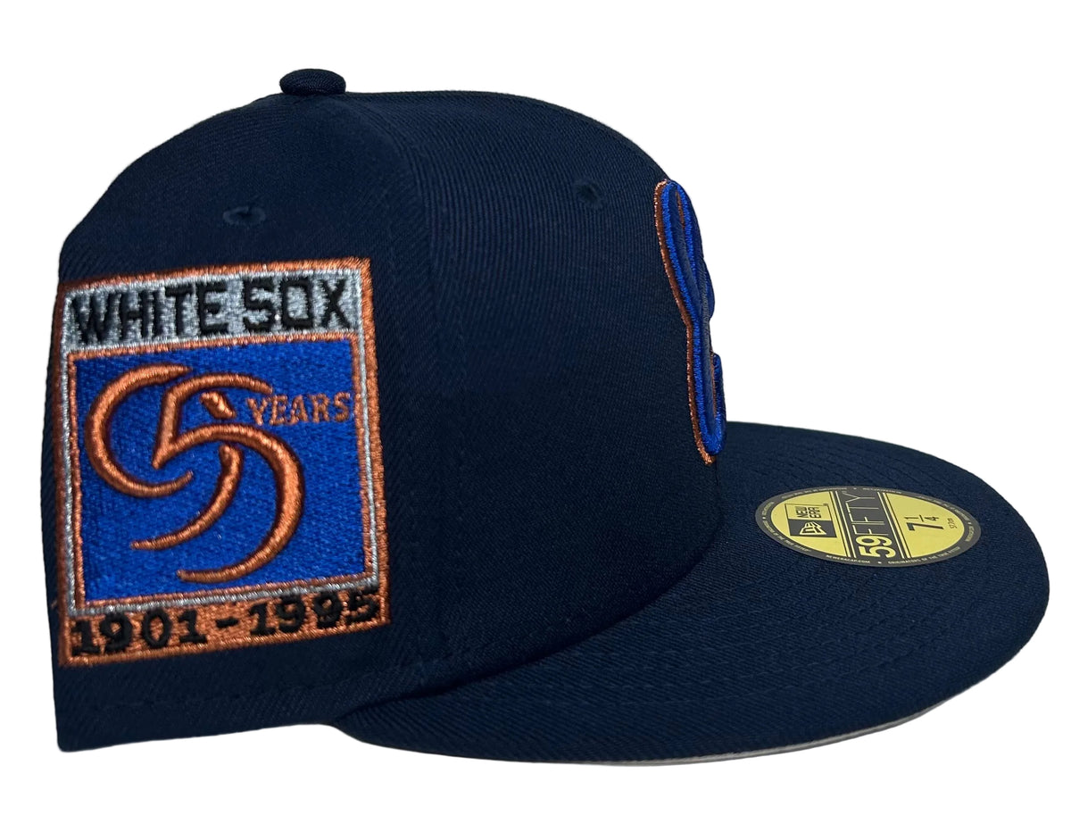 Navy & Copper Chicago White Sox New Era 59FIFTY fitted hat features a stylized "C" logo and a 95th-anniversary side patch.
