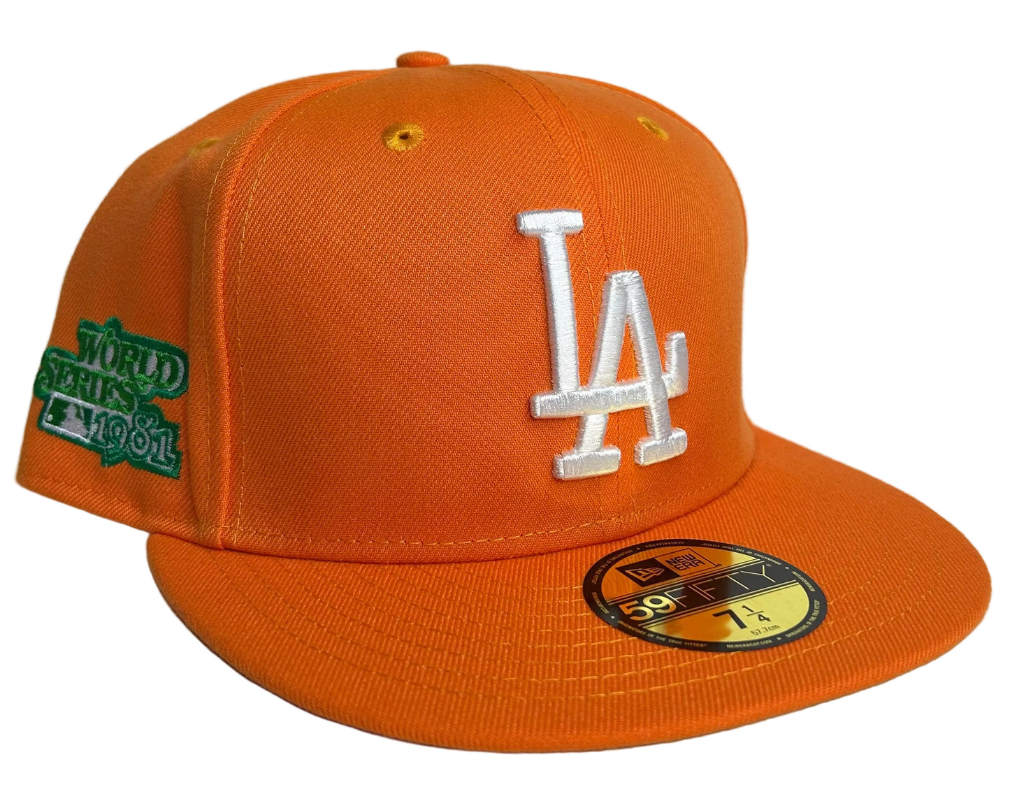 DODGERS NEW ERA FITTED 59FIFTY 1981 WS ORANGE HAT GREEN UV.
