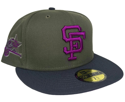 New Era San Francisco Giants fitted hat features a 1961 All-Star Game patch on the side and a vibrant purple undervisor.