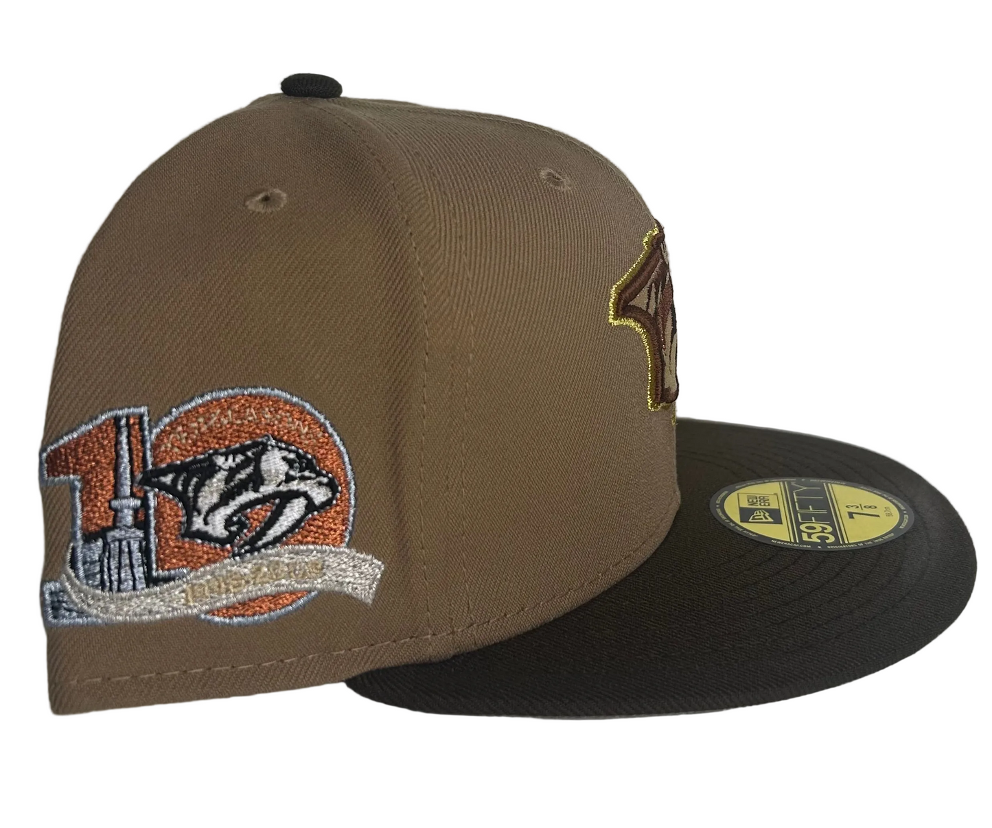 Nashville Predators “SABRETOOTH PREDATOR” New Era 59Fifty Fitted Hat - Khaki / Walnut.