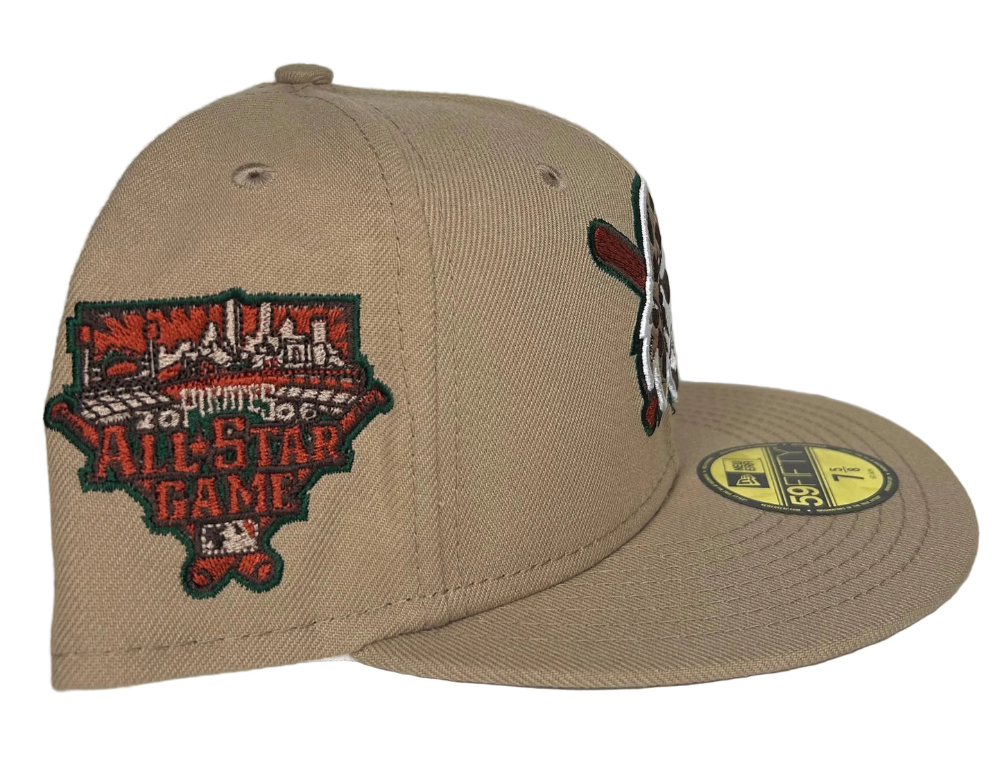 New Era 59FIFTY Pittsburgh Pirates fitted hat features a khaki crown and a 2006 All-Star Game side patch.
