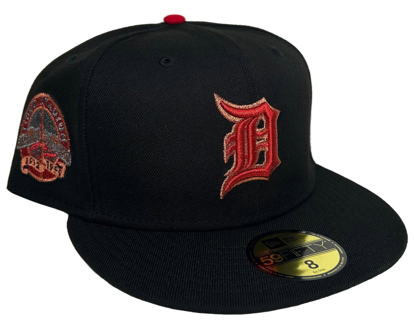 Detroit Tigers Black "Brim Gallery Pack" Tiger Stadium Patch Gray UV New Era 59Fifty Fitted Hat.
