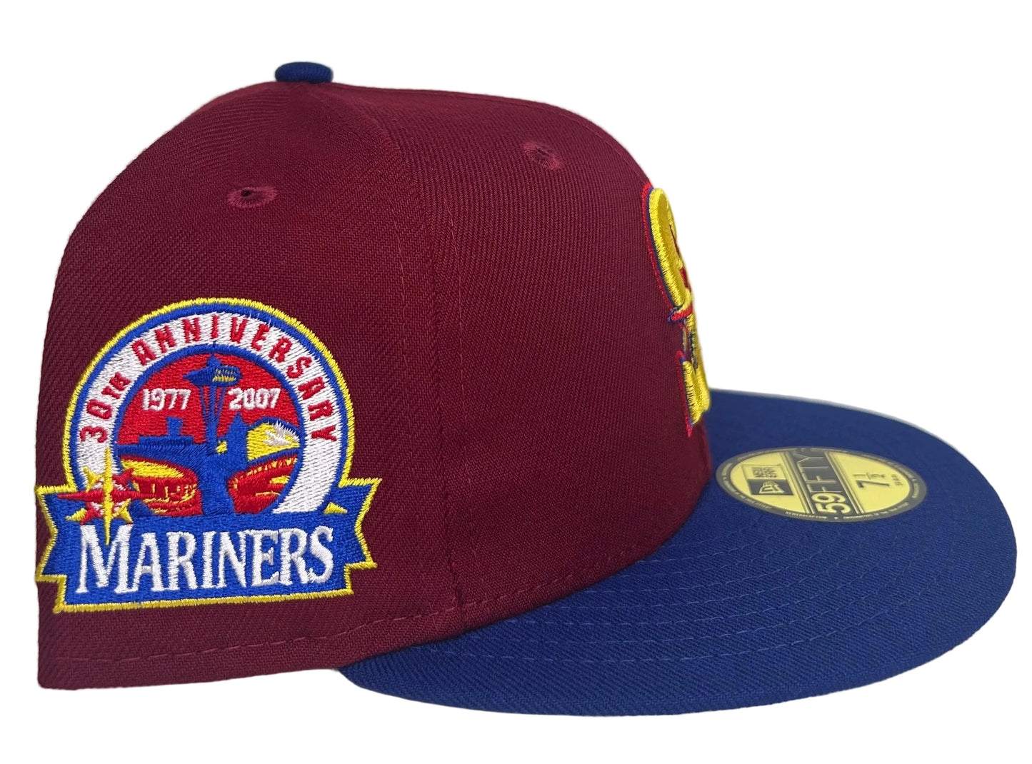 New Era Seattle Mariners Sangria Collection 59FIFTY fitted hat featuring a 30th Anniversary patch.