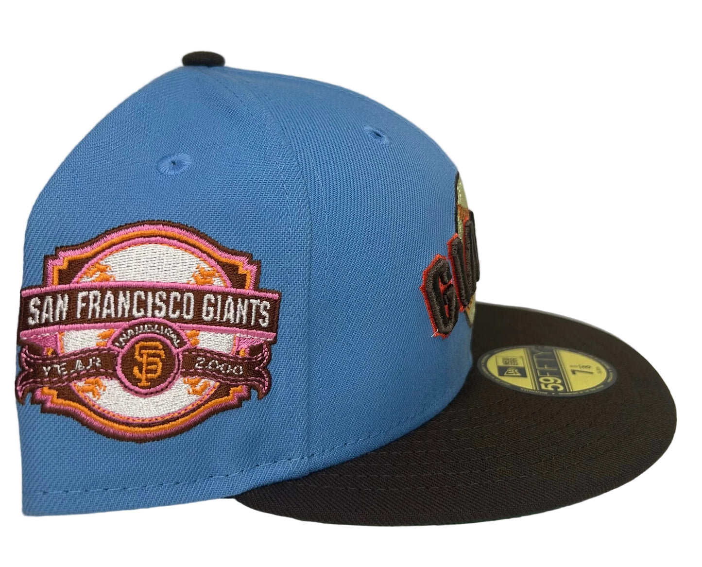 New Era 59FIFTY San Francisco Giants 2000 Inaugural Season fitted hat with a sky blue crown, brown visor.