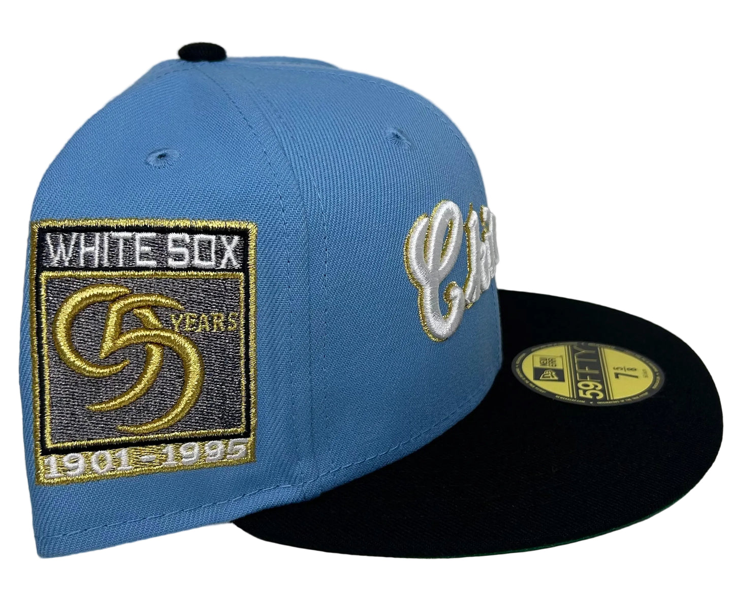 New Era Chicago White Sox 59FIFTY fitted cap featuring a commemorative 95 years side patch and cursive gold lettering By: Rahnni fitteds.