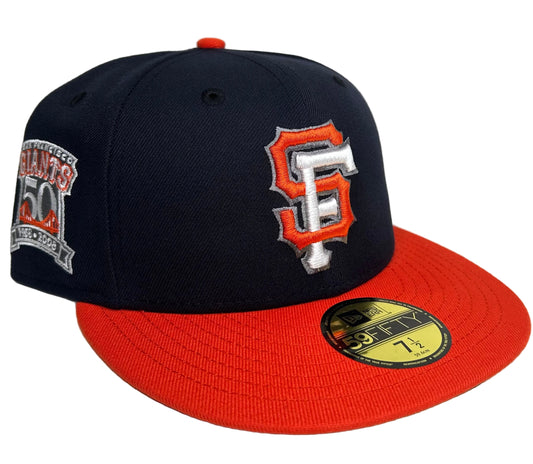New Era San Francisco Giants 59FIFTY fitted hat features an orange brim and a special 50th-anniversary side patch.