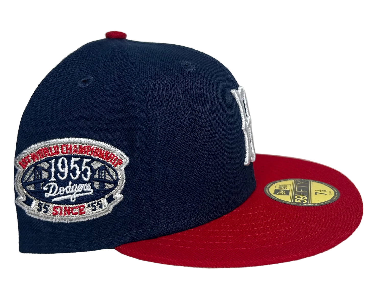 59Fifty Brooklyn Dodgers 1955 World Series Champions Patch Hat- Navy, Red