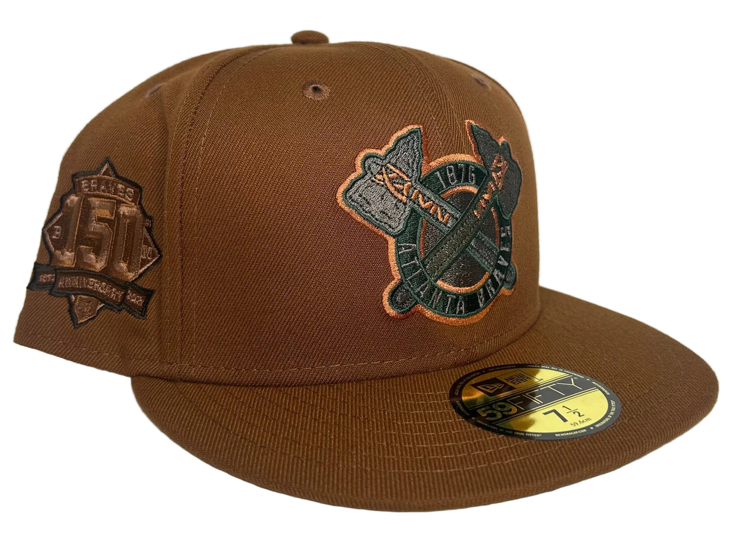 New Era Atlanta Braves 59Fifty fitted hat featuring a 150th Anniversary side patch.
