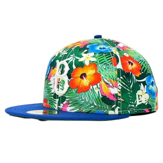 Brooklyn Dodgers 75th Anniversary "Honolulu Bear" New Era 59Fifty Fitted - White Floral / Royal 