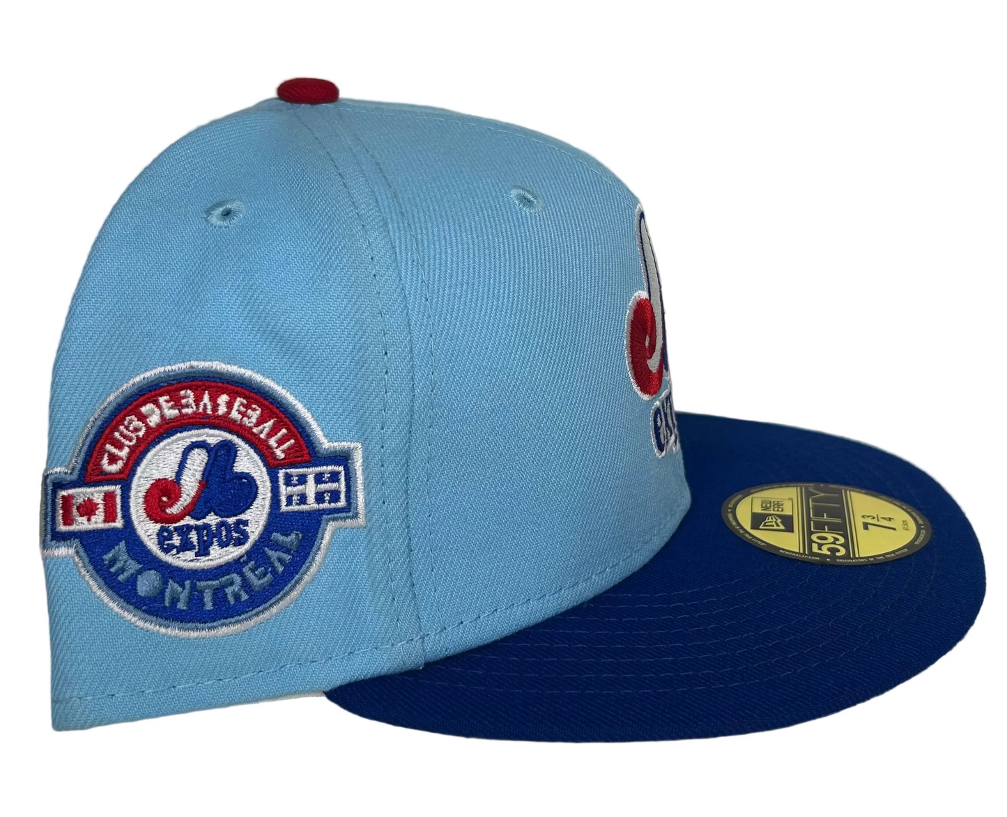 New Era 59FIFTY fitted hat features the Montreal Expos team logo embroidered on the front and a commemorative side patch.