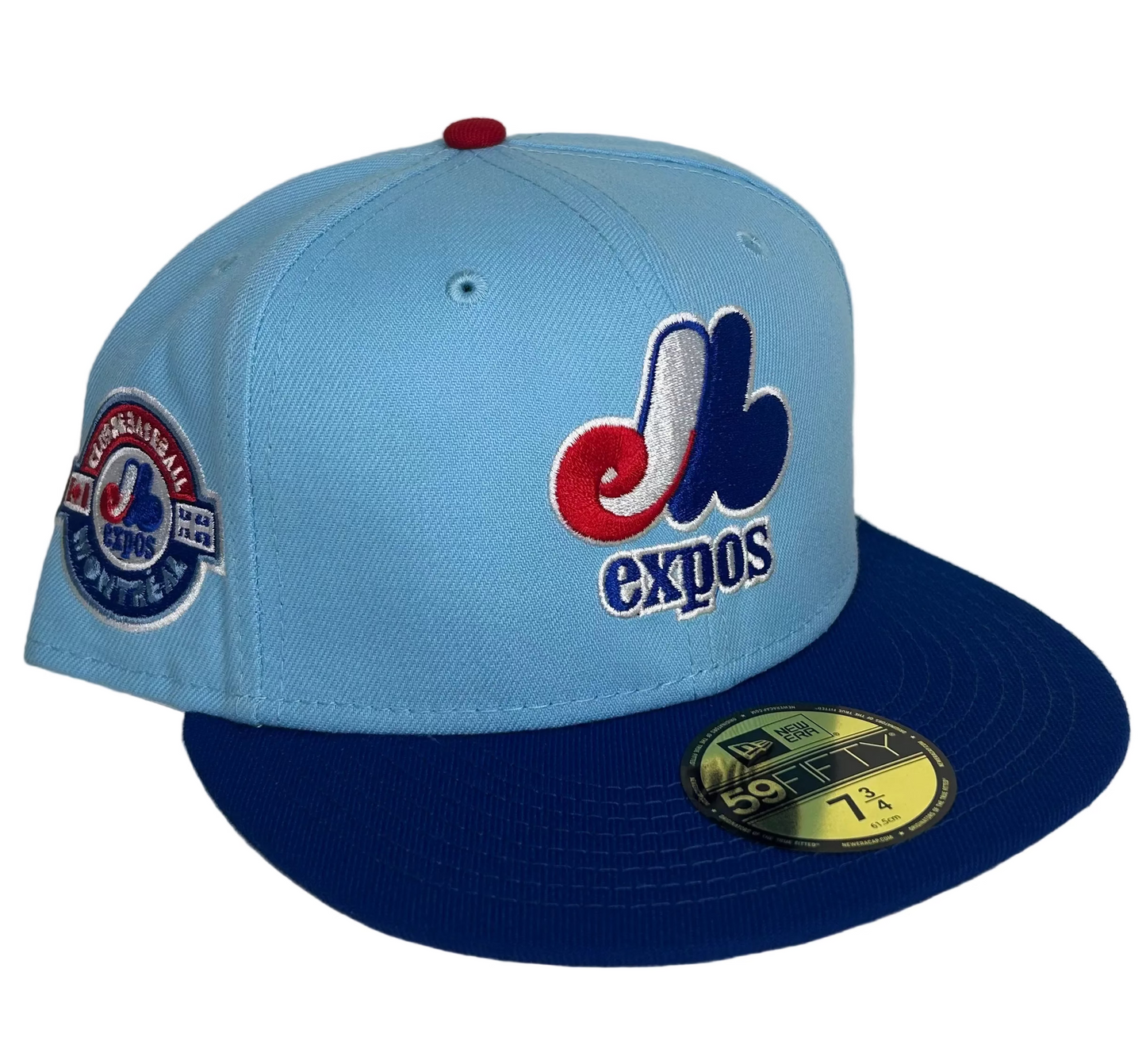 New Era 59FIFTY fitted hat features the Montreal Expos team logo embroidered on the front and a commemorative side patch.