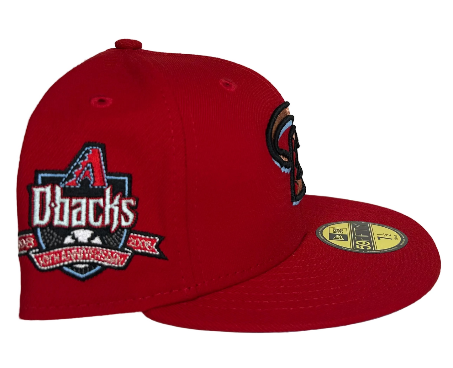 New Era Arizona Diamondbacks fitted cap features a red crown and a 1998 inaugural season side patch.