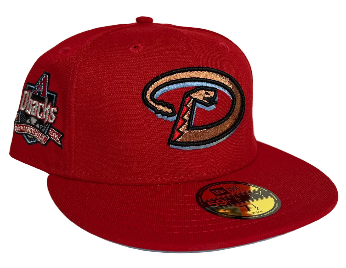 New Era Arizona Diamondbacks fitted cap features a red crown and a 1998 inaugural season side patch.
