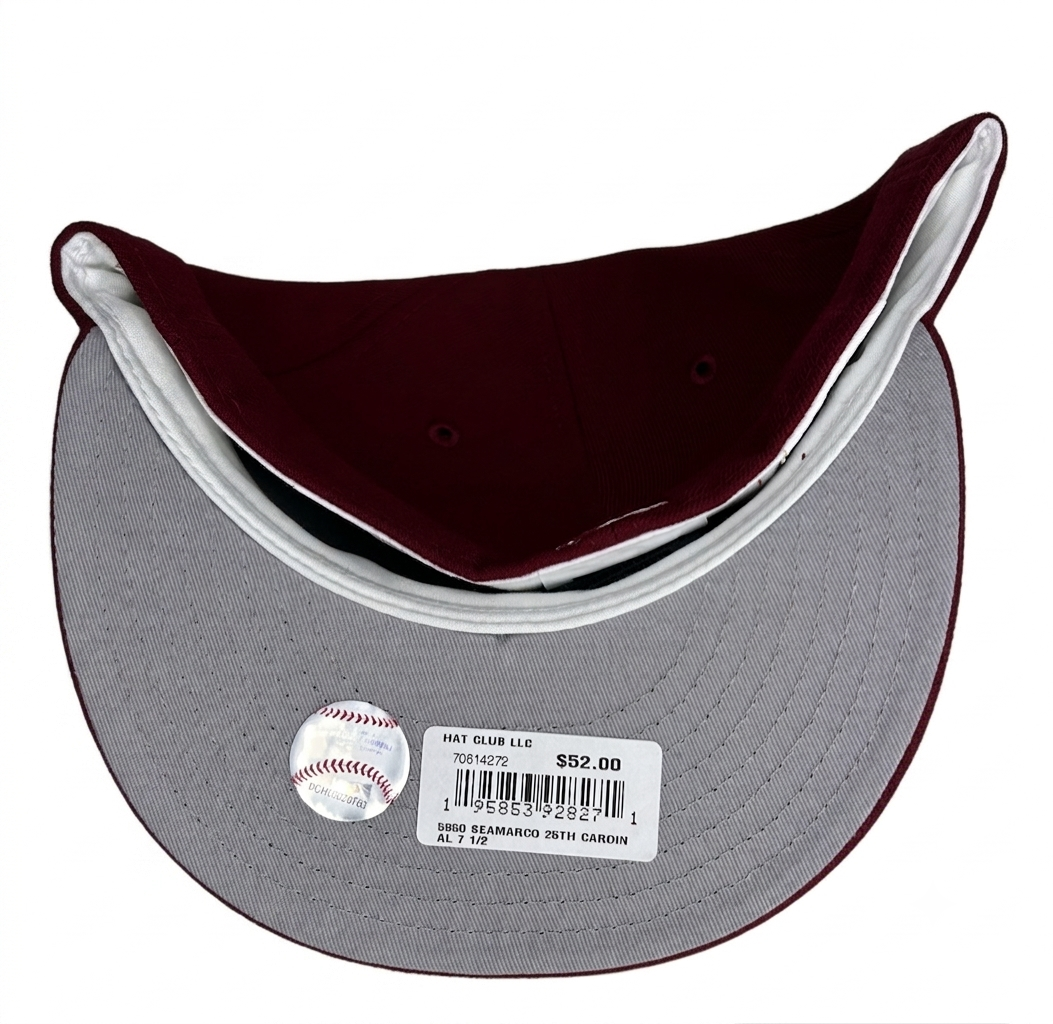 HC Exclusive Seattle Mariners New Era 59FIFTY fitted hat featuring a 25th Anniversary side patch “Beanpot” pack.