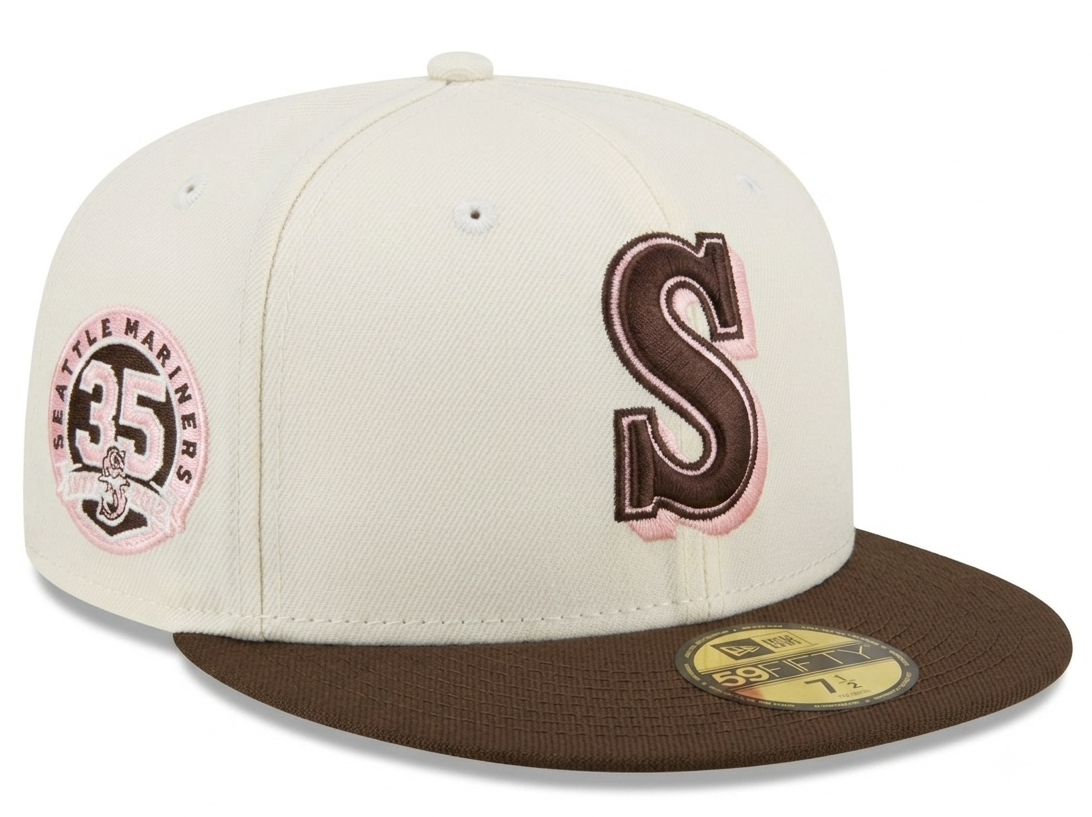 New Era 59FIFTY Seattle Mariners "Neapolitan" fitted cap featuring a unique "35th Anniversary" side patch.