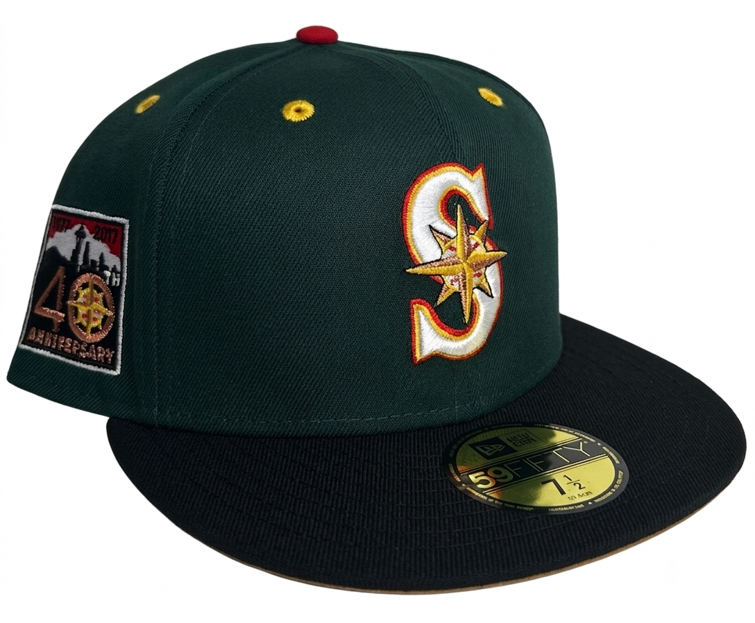 New Era 59FIFTY Seattle Mariners fitted hat featuring a special 40th Anniversary side patch.