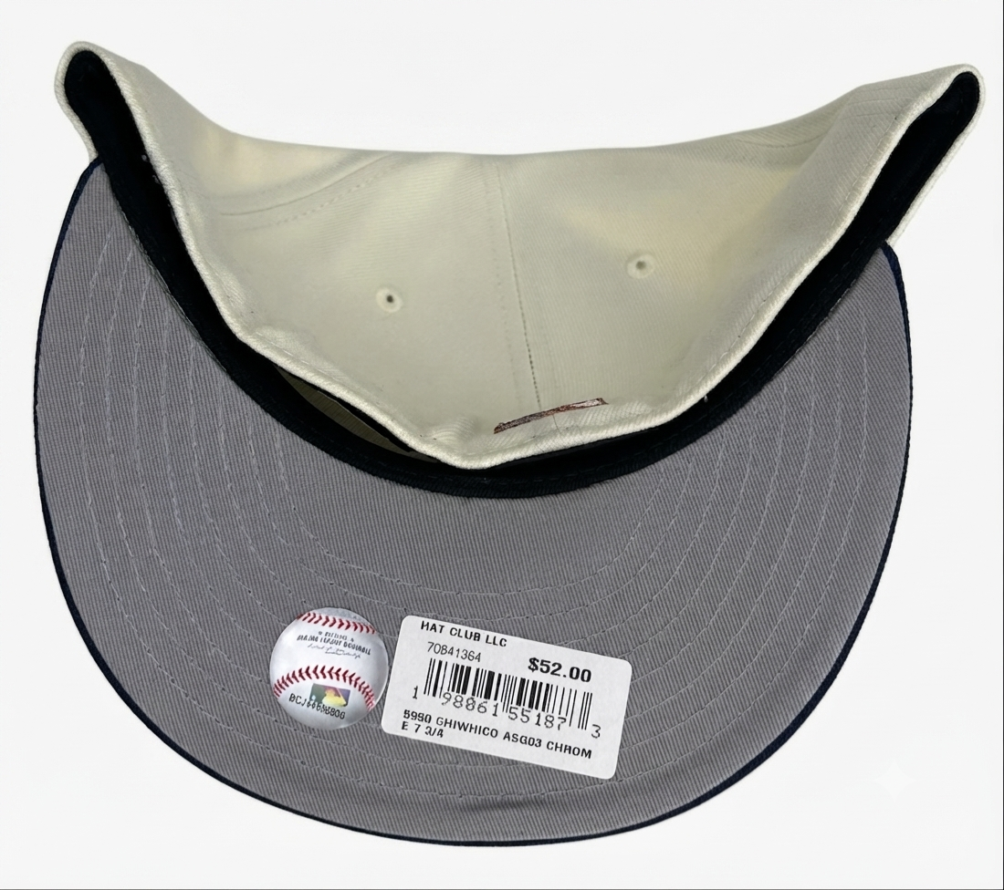 New Era 59Fifty Chicago White Sox hat from the Hat Club Rushmore collection features a white crown, navy brim, and a 2003 All-Star Game patch.