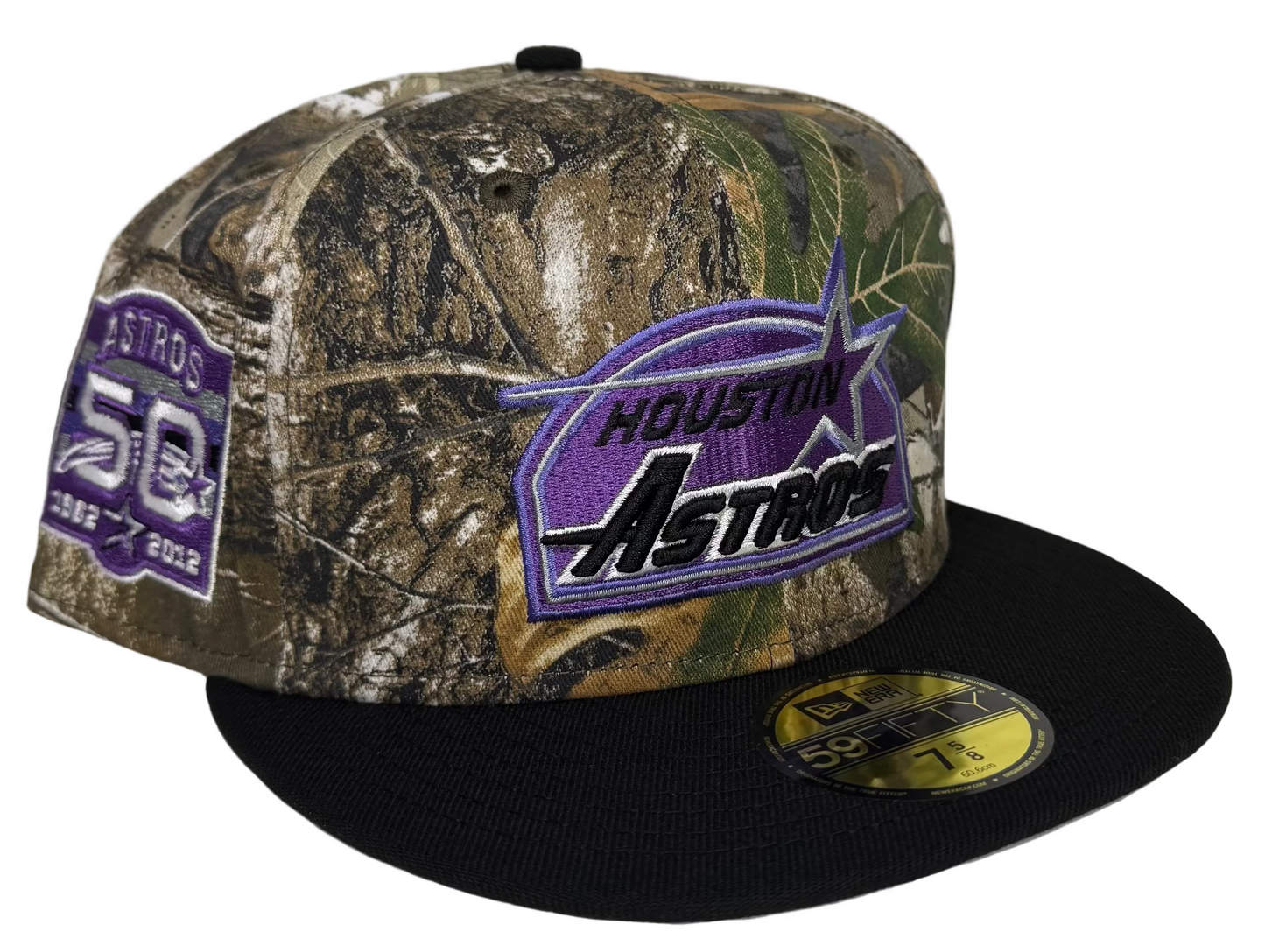 New Era 59Fifty Houston Astros hat features a unique Realtree camouflage pattern and a purple "45 Years" side patch.