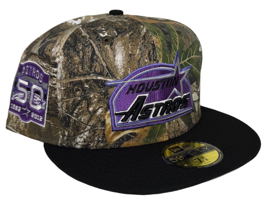 New Era 59Fifty Houston Astros hat features a unique Realtree camouflage pattern and a purple "45 Years" side patch.