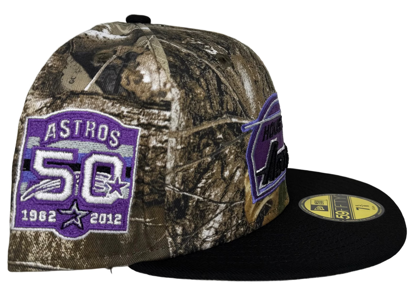 New Era 59Fifty Houston Astros hat features a unique Realtree camouflage pattern and a purple "45 Years" side patch.