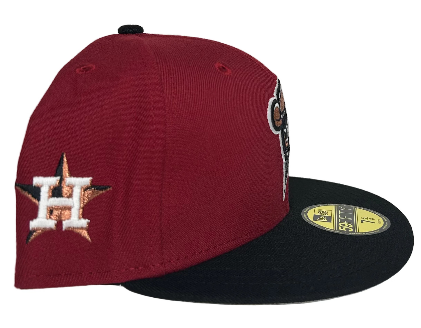 New Era Sugar Land Space Cowboys 59Fifty fitted hat features a maroon crown and black visor.