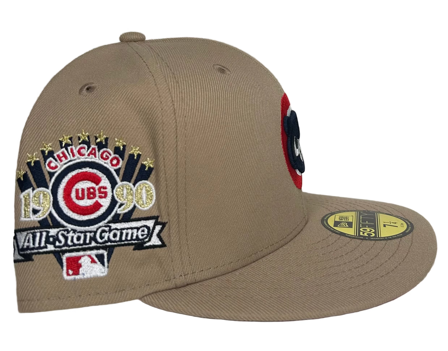 New Era 59Fifty Chicago Cubs fitted hat featuring a khaki crown and a 1990 All-Star Game side patch.