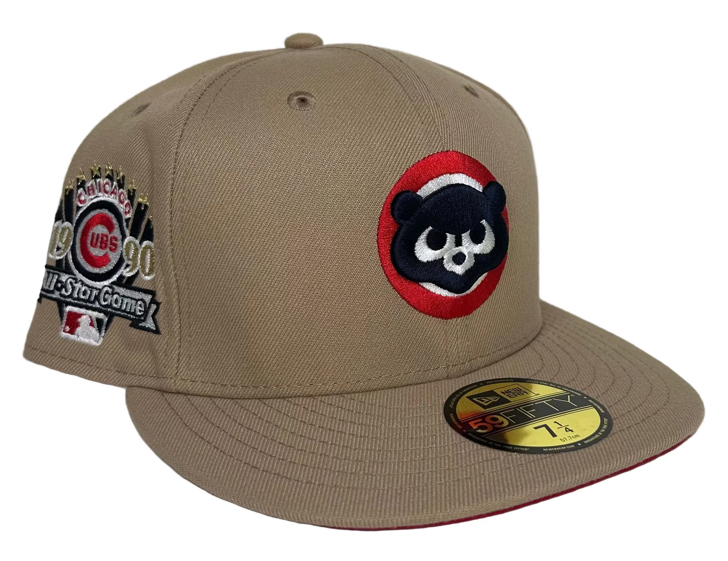 New Era 59Fifty Chicago Cubs fitted hat featuring a khaki crown and a 1990 All-Star Game side patch.