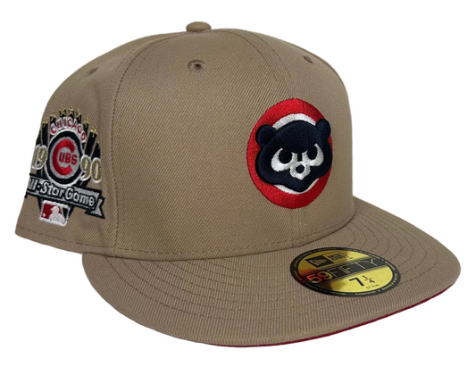 New Era 59Fifty Chicago Cubs fitted hat featuring a khaki crown and a 1990 All-Star Game side patch.