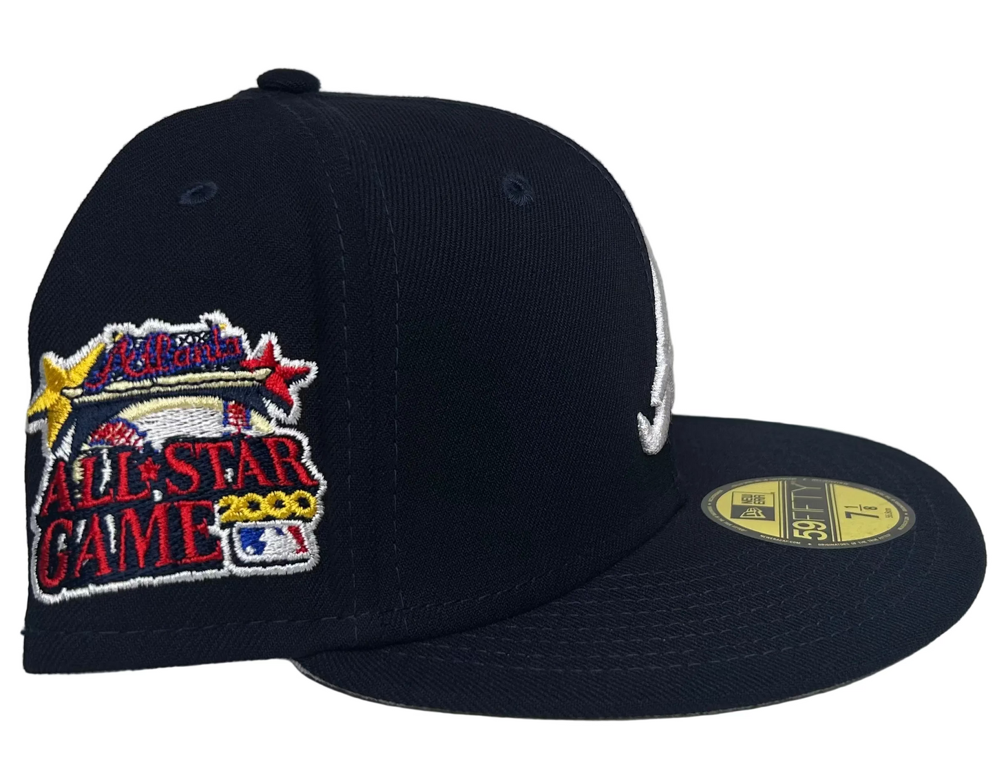 New Era Atlanta Braves 59FIFTY fitted hat features a 2000 All-Star Game side patch and a gray undervisor.