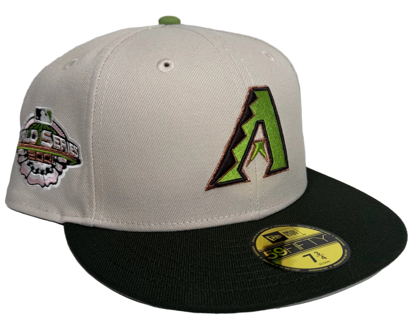 New Era Arizona Diamondbacks 2001 World Series "Yuto” By: T800Jon matcha/pink-accented 59FIFTY fitted hat featuring a stone crown and black brim.