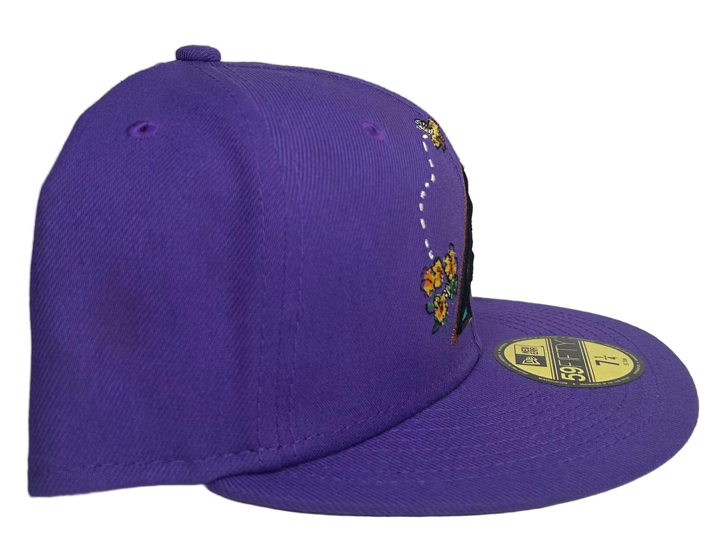 New Era Arizona Diamondbacks "Blooming" / "Watercolor Floral" 59FIFTY fitted hat in purple with vibrant floral and embroidered bee detailing.
