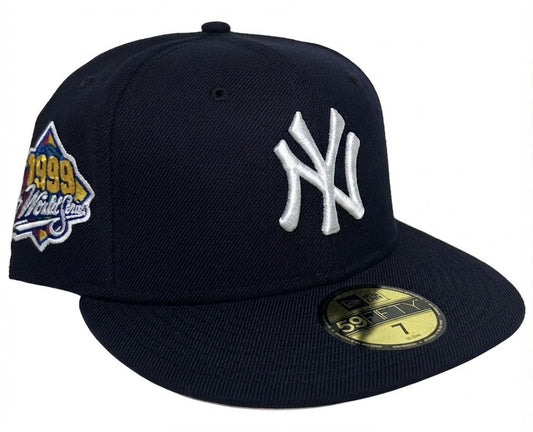 New Era New York Yankees 59FIFTY fitted hat featuring the embroidered 1999 World Series side patch on the right panel & a Pink UV.