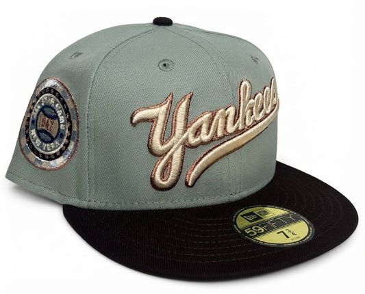 New Era New York Yankees 59FIFTY fitted Hat featuring a grey crown & a dark brown brim.